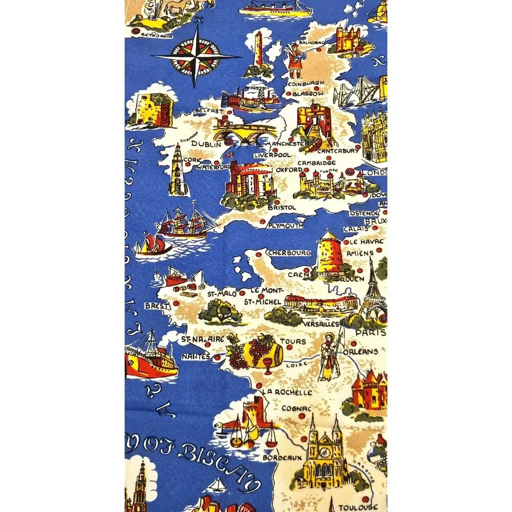 Vintage Europe Souvenir Map Tablecloth West Germany Viscose 56 x 49